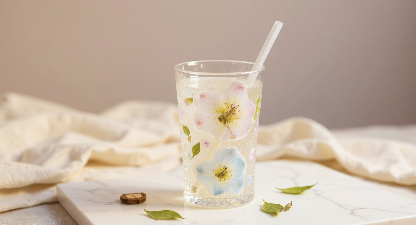 Handcrafted Preserved Flower Glass Cup 400ml with baby's breath and kraft paper
