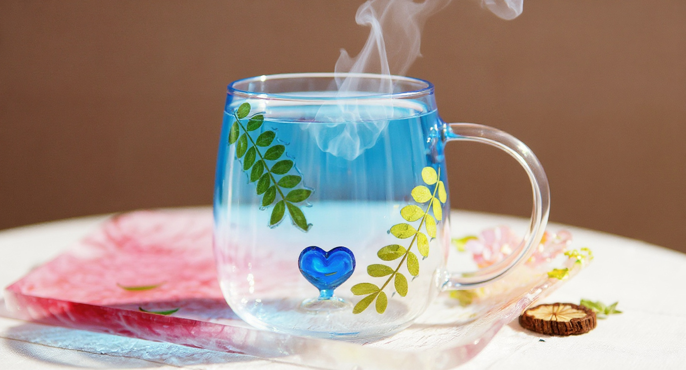 Handmade Pressed Flower Glass Mug 400ml Eco-Friendly Floral Tea Coffee Cup Gift with pressed botanicals flat-lay