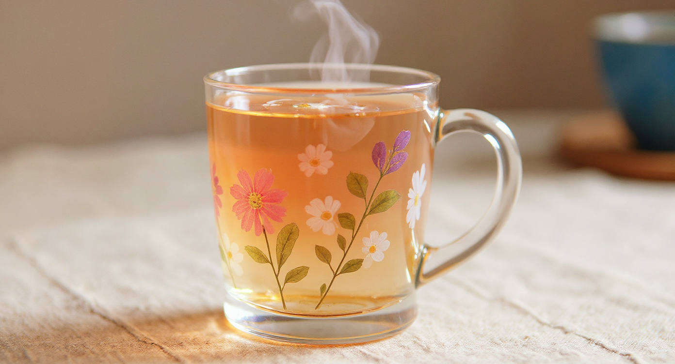 Handmade Pressed Flower Glass Mug 400ml Eco-Friendly Floral Tea Coffee Cup Gift with lavender and tea infuser