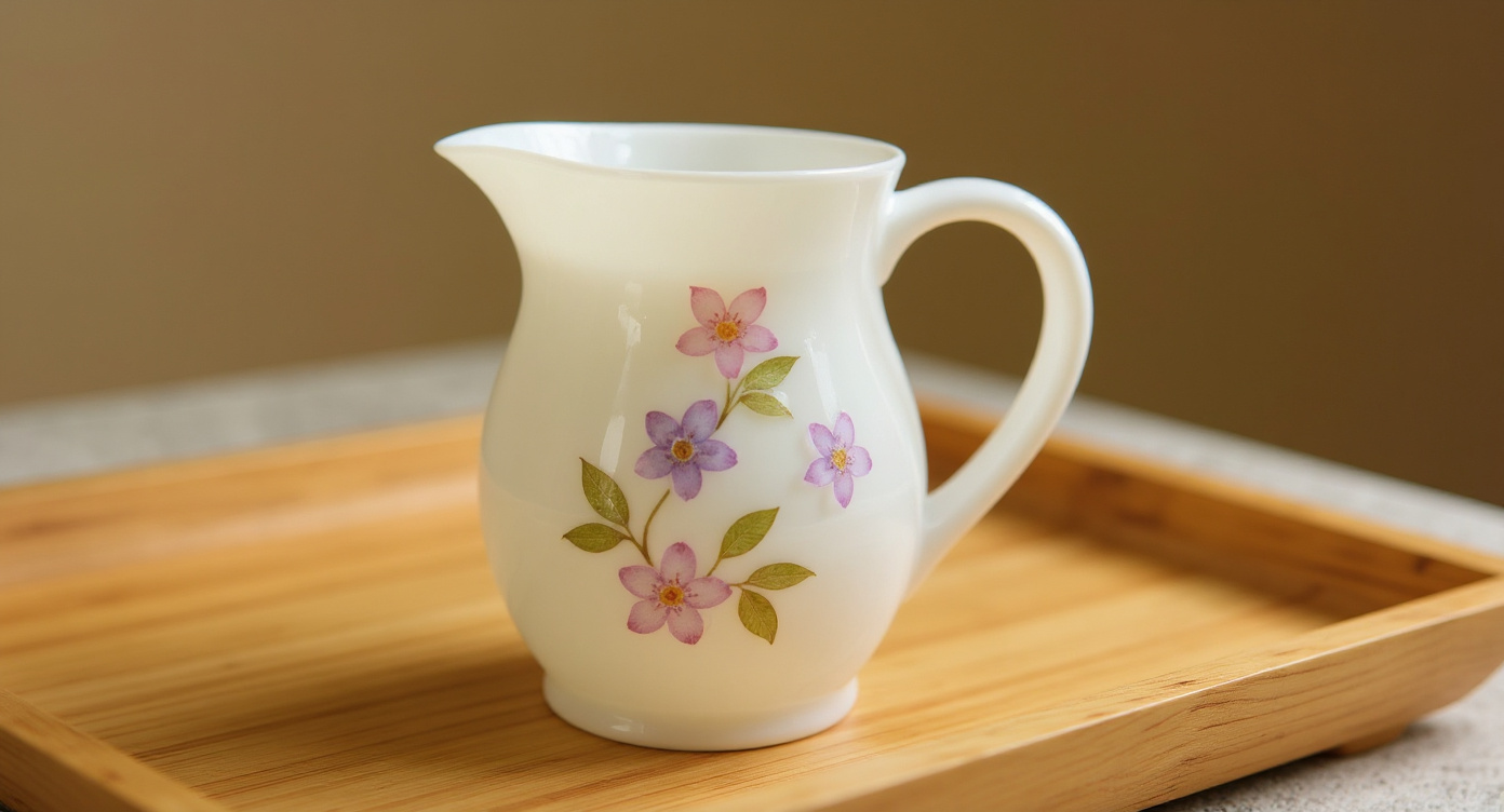 Handmade Bone China Fairness Pitcher with Cherry Blossom Branches and Candle Glow