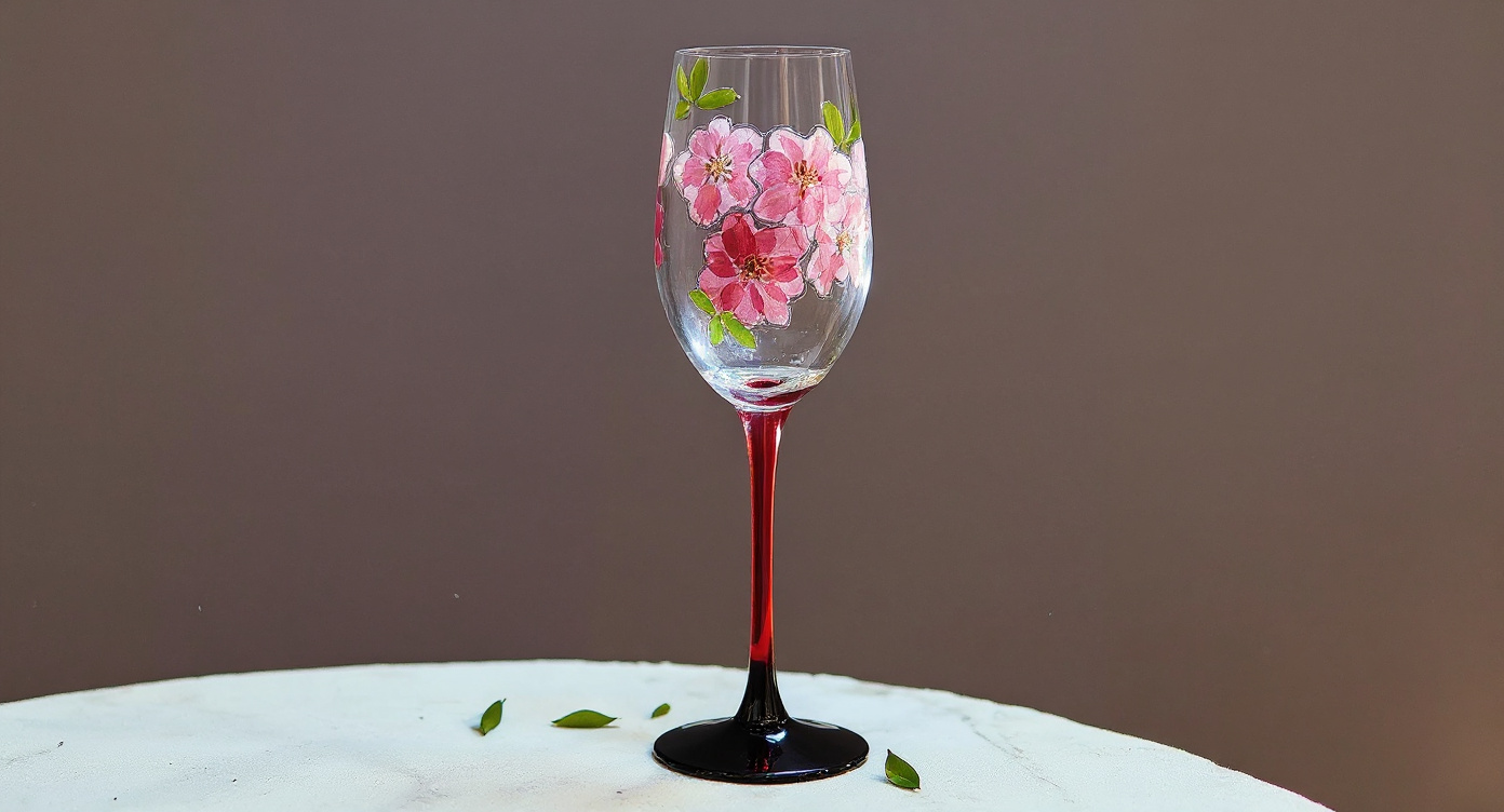 Handcrafted Real Flower Champagne Flute beside folded cream linen napkin and gold fork